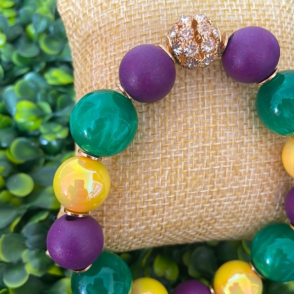 🎉💜 Julian Multicolor Chunky Beaded Crystal Stretch Bracelet - Picture 3 of 3